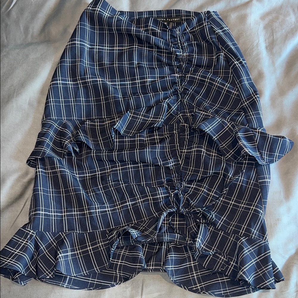 English Factory Navy Plaid Midi Skirt